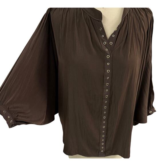 Chicos Flowy Blouse Chocolate Brown Sz 16/18 XL Batwing Sleeves - Picture 7 of 7